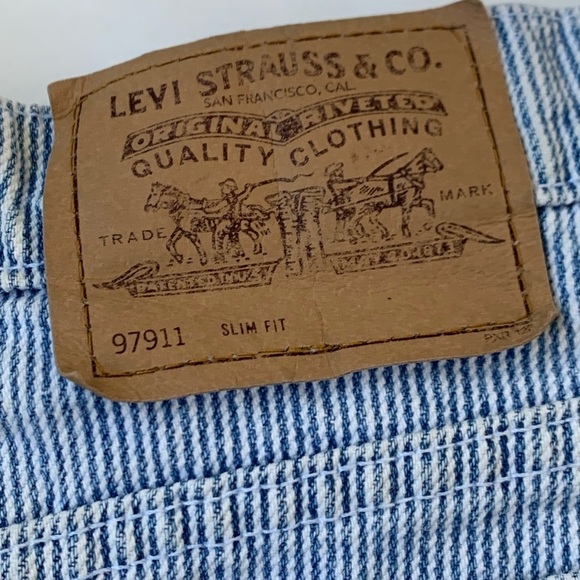 Vintage Orange Tab Levi's Denim Railroad Stripe Mini Skirt Size 9 Jr. - Picture 5 of 10